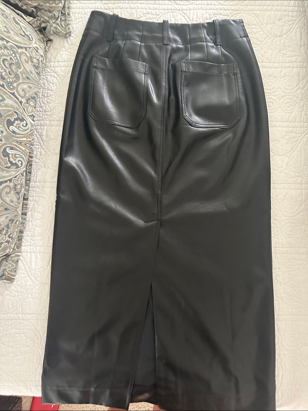 Anthropologie Black Faux Leather long Pencil Skirt - Picture 2 of 3